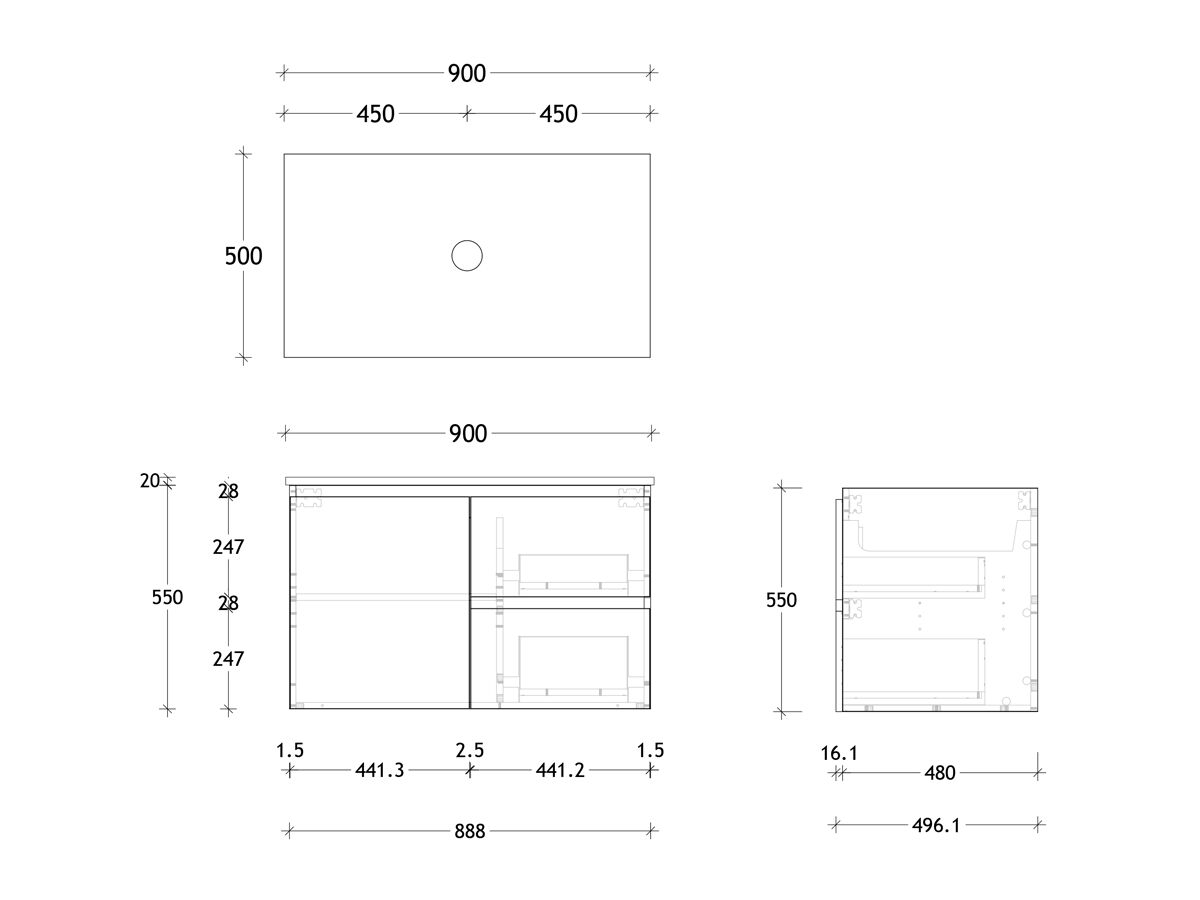 Posh Domaine Plus 900mm Wall Hung Vanity Unit Conventional Friday Top