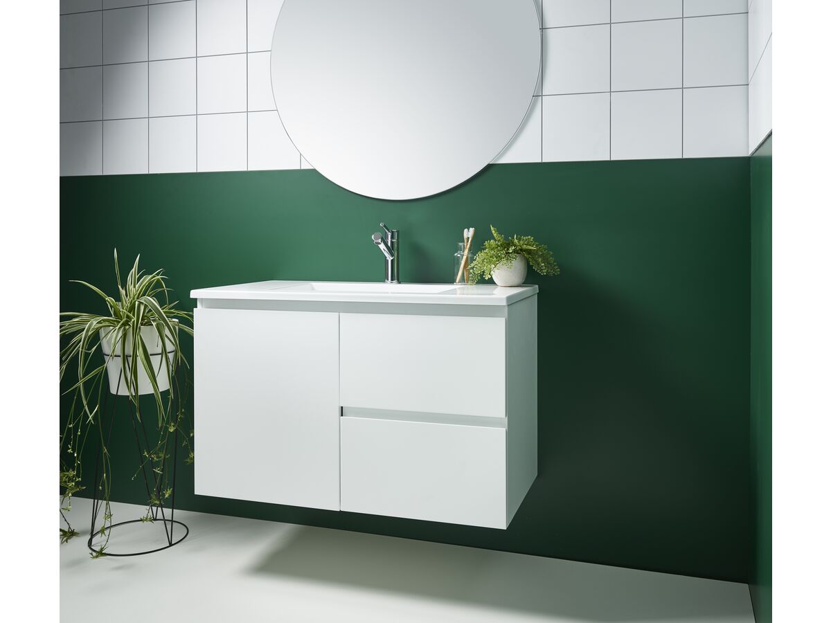 Posh Domaine 900mm Wall Hung Vanity Unit Conventional Centre Basin Acrylic Top from Reece