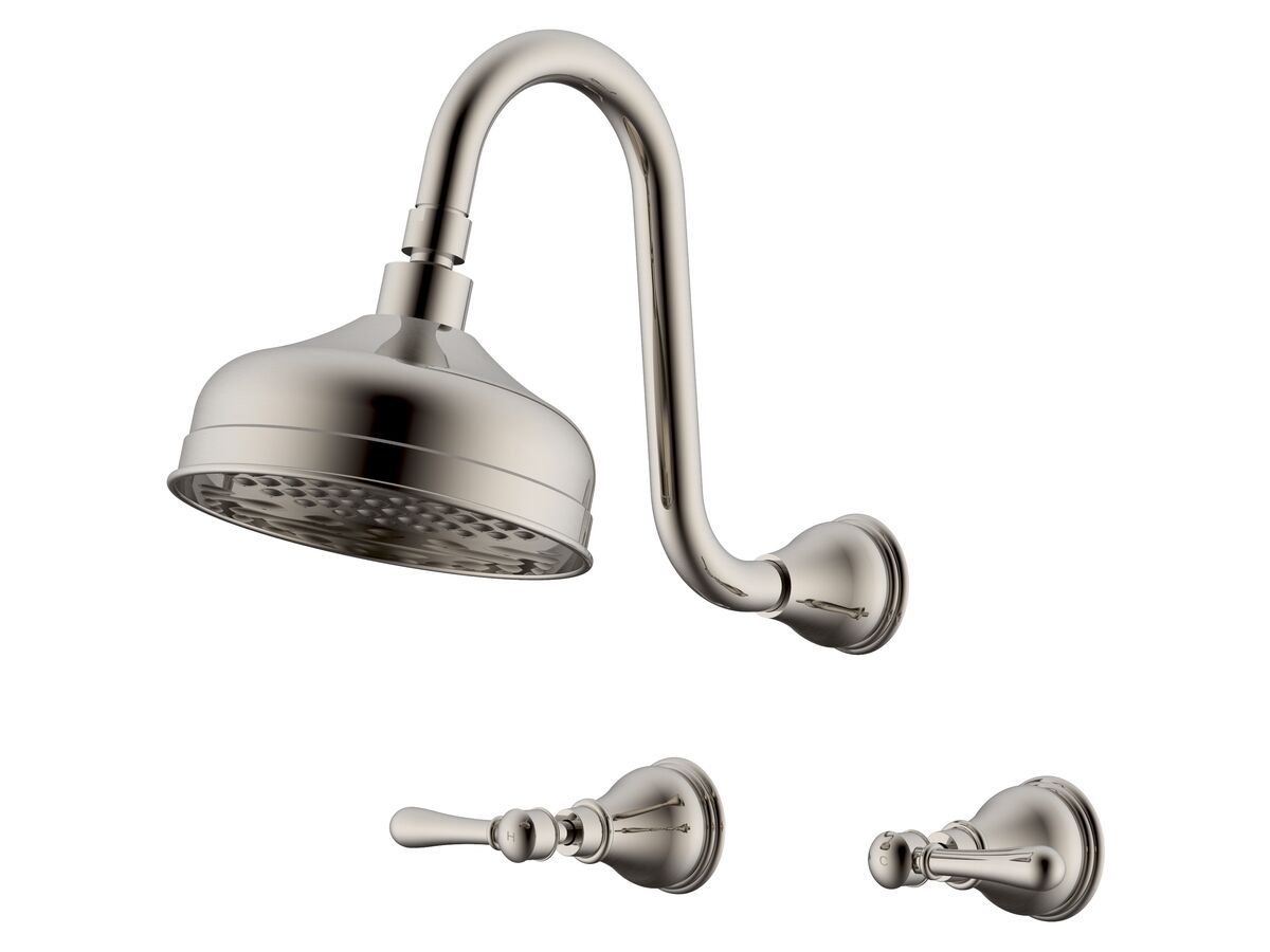 Milli Monument Edit Gooseneck Shower Set Lever Handles Brushed Nickel