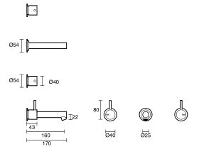 Technical Drawing - Scala Straight Wall Basin Set with 160mm Outlet