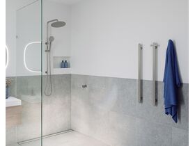 Mizu Soothe Vertical Heated Towel Rail and Double Robe Hook Brushed Stainless Steel