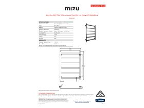 Specification Sheet - Mizu Bloc MK2 750 x 1050mm Heated Towel Rail Low Voltage 24V Matte Black