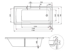 Mizu Bloc Shower Bath 1700 x 780 x 400mm White