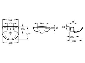 Victoria Wall Basin with Fixing Bolts 520mm 3 Taphole White