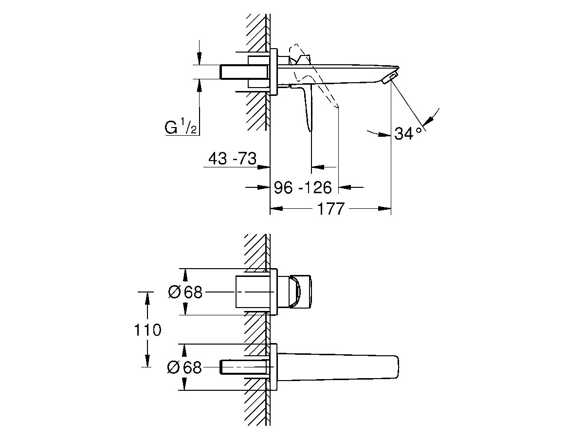 GROHE Bauedge New Wall Basin Mixer Trimset (6 Star)