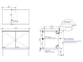 Technical Drawing - ISSY Adorn Undermount Vanity Unit with Legs Two Doors & Internal Shelves with Petite Handle 1000mm x 550mm x 900mm CENTERED (OPENS BOTH SIDES)