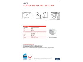 Specification Sheet - AXA Five Wall Hung Rimless Pan Soft Close Quick Release Seat White (4 Star)