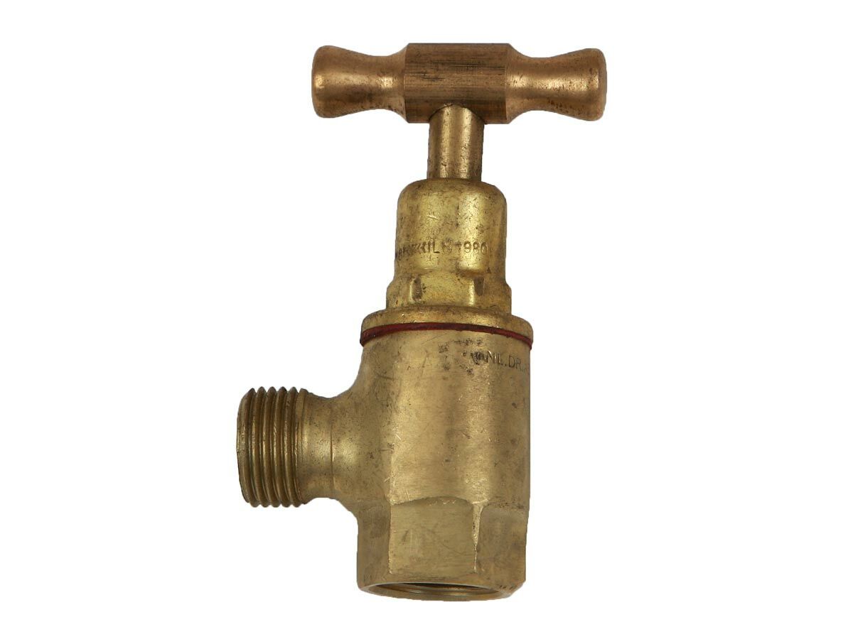 Stop Tap Right Angled Male & Female T-Head Rough Brass 15mm