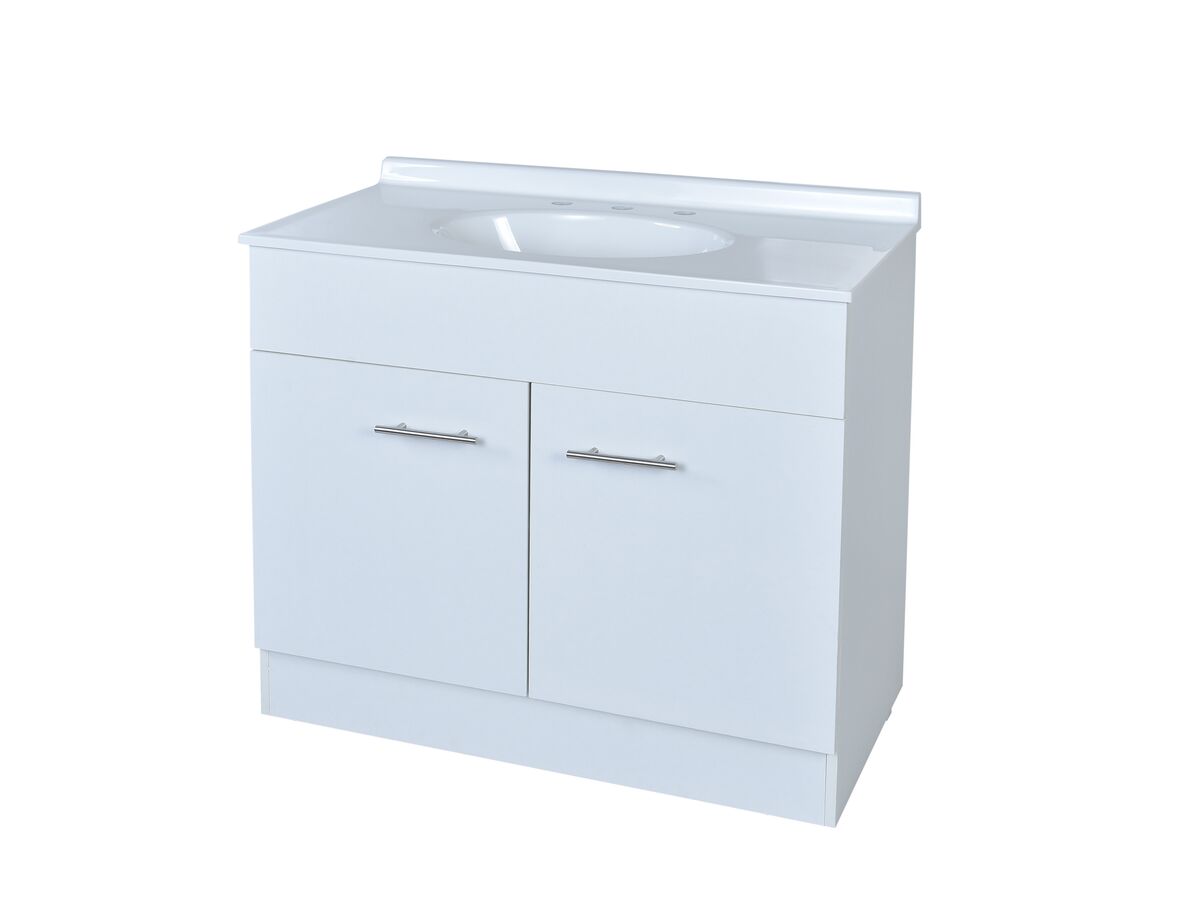 Base 2 Door Vanity Unit with Kick 3 Tapholes 910mm White