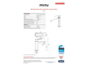 Specification Sheet - Mizu Bliss Basin Mixer Tap White / Chrome (4 Star)