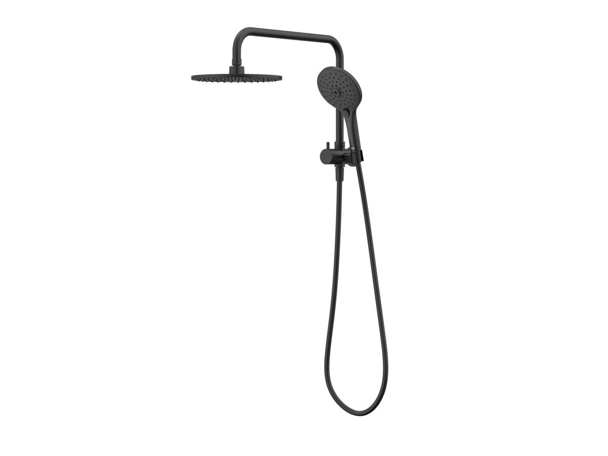 Posh Domaine Short Twin Shower with Bottom Rail Water Inlet Matte Black