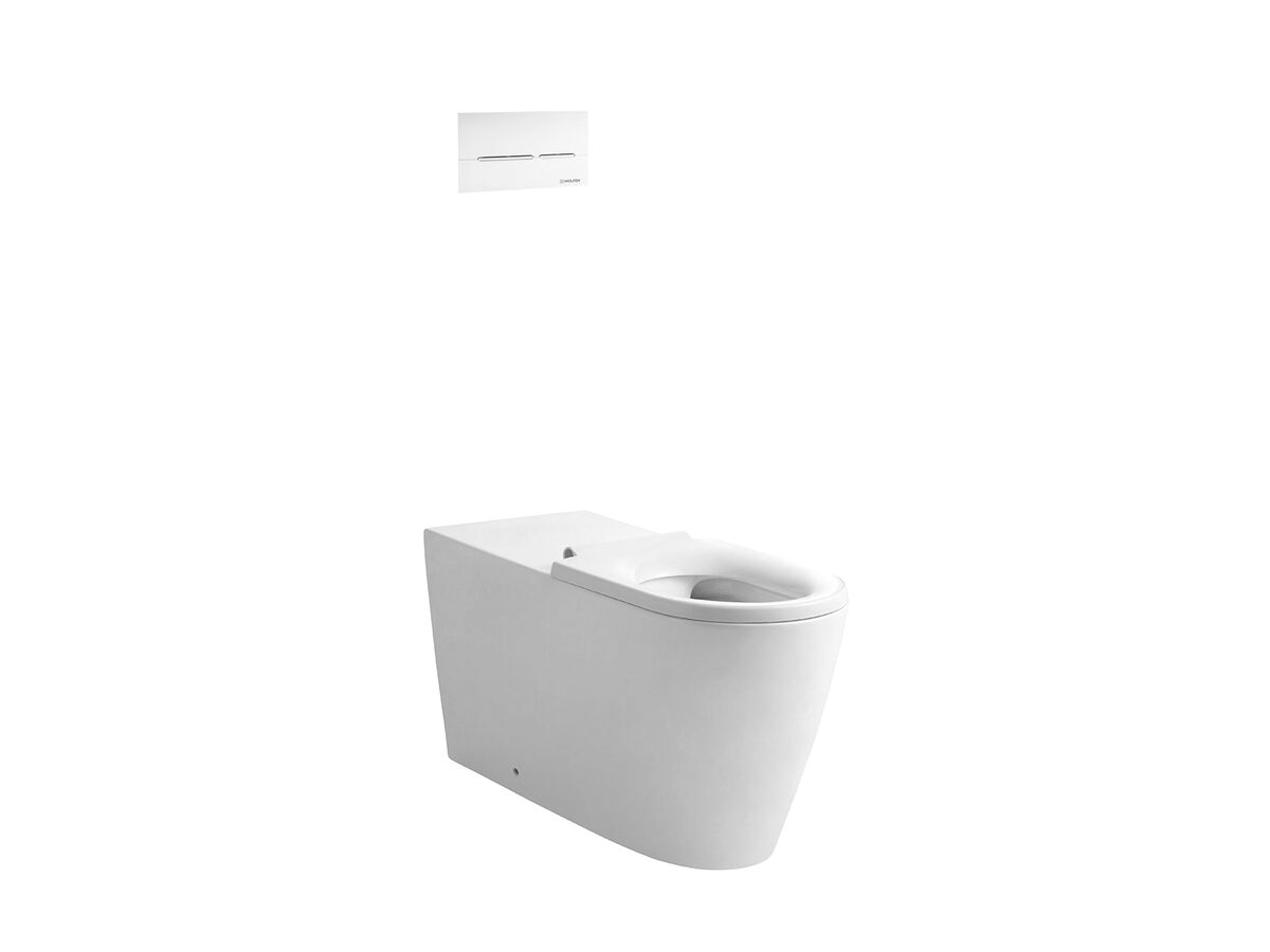 Wolfen 800 Back to Wall Inwall Toilet Suite with Single Flap Seat White, Raised Height Button & Plate White, Hideaway+ Inwall Cistern (4 Star)