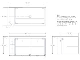 Kado Era 50mm Durasein Statement Top Single Curve All Door 1050mm Wall Hung Vanity with Center Basin