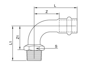 Technical Drawing - >B< Press Stainless Steel Male Elbow 90 Degree
