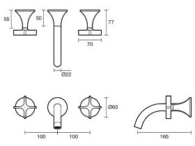 Technical Drawing - Milli Oria Cross Wall Bath Set 165mm (5 Star)