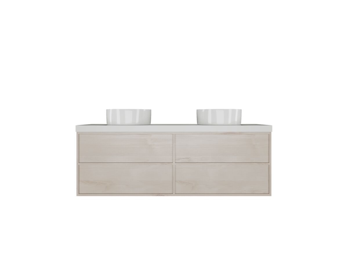 Kado Aspect Wall Hung Vanity Unit 1500mm Double Bowl 4 Drawer Corian 50mm Top