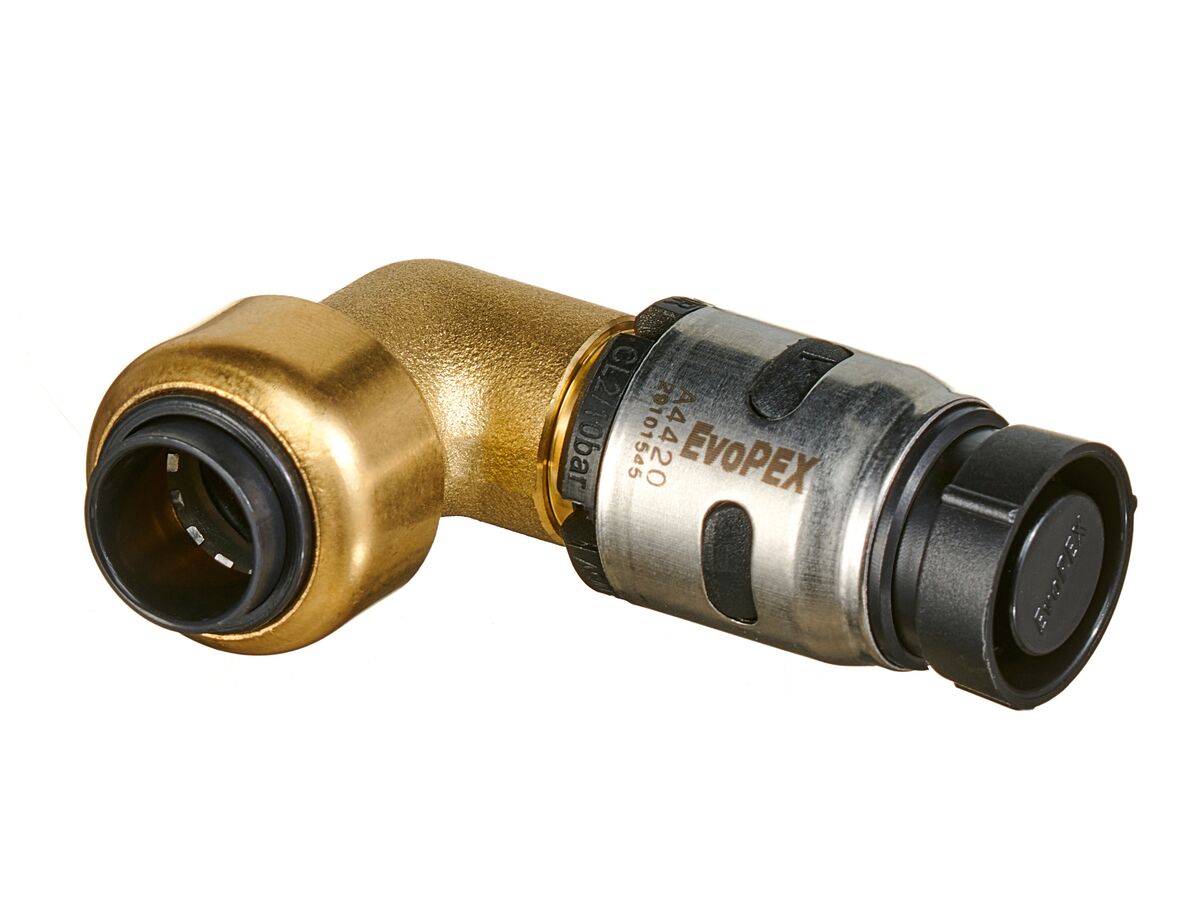 EvoPEX to Copper Push Elbow 16mm x 15mm CU from Reece