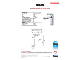 Specification Sheet - Mizu Bliss Basin Mixer Tap Chrome (4 Star)