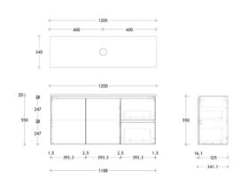 Posh Domaine Plus Ensuite 1200 Single Bowl Wall Hung Vanity Unit Caesarstone Top