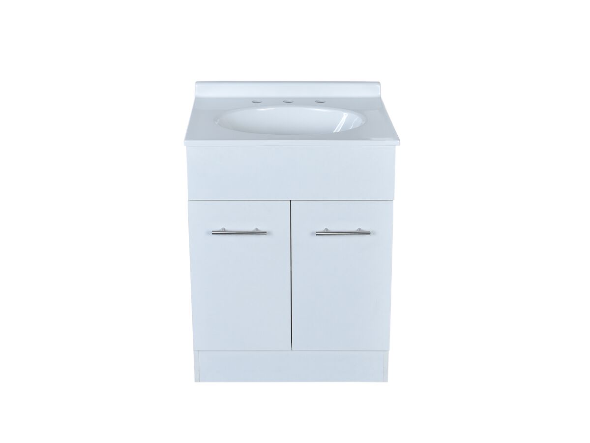 Base 2 Door Vanity Unit with Kick 3 Tapholes 610mm White