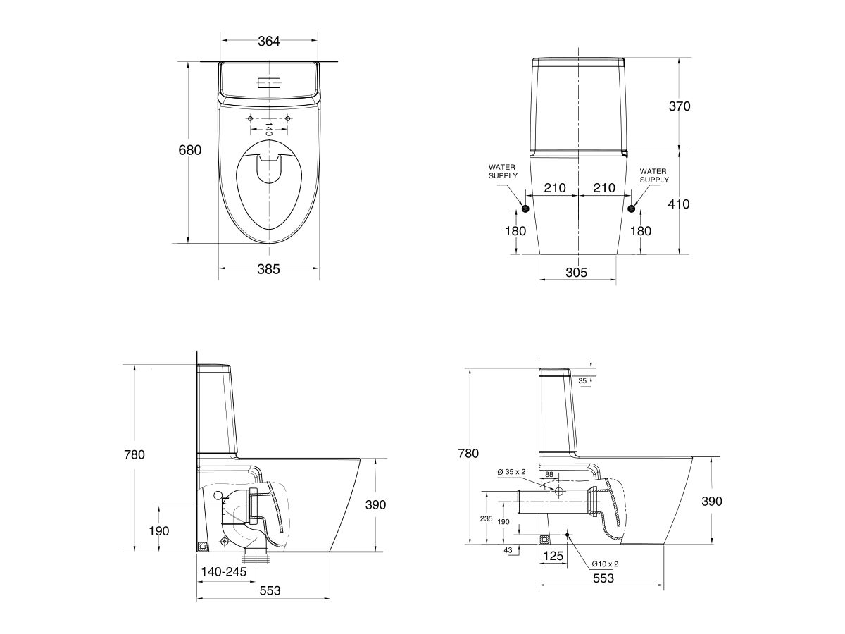 American Standard Acacia E Close Coupled Back to Wall Bottom Inlet Toilet Suite (4 Star)