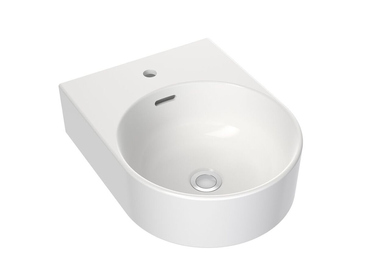 Clark Round Wall Basin with Overflow 1 Taphole including Chrome Pop-Up Waste 350mm White