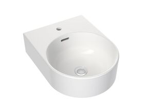 Clark Round Wall Basin with Overflow 1 Taphole including Chrome Pop-Up Waste 350mm White