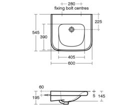 Portman 21 Accessible Wash Basin with Fixing Bolts 600mm No Tapholes White