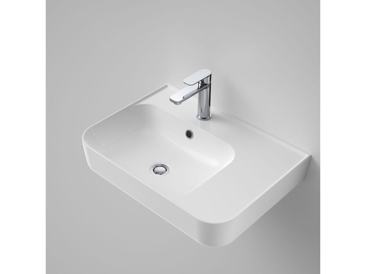 Caroma Tribute Rectangle 600 Right Handed Shelf Wall Basin 1 Taphole Overflow