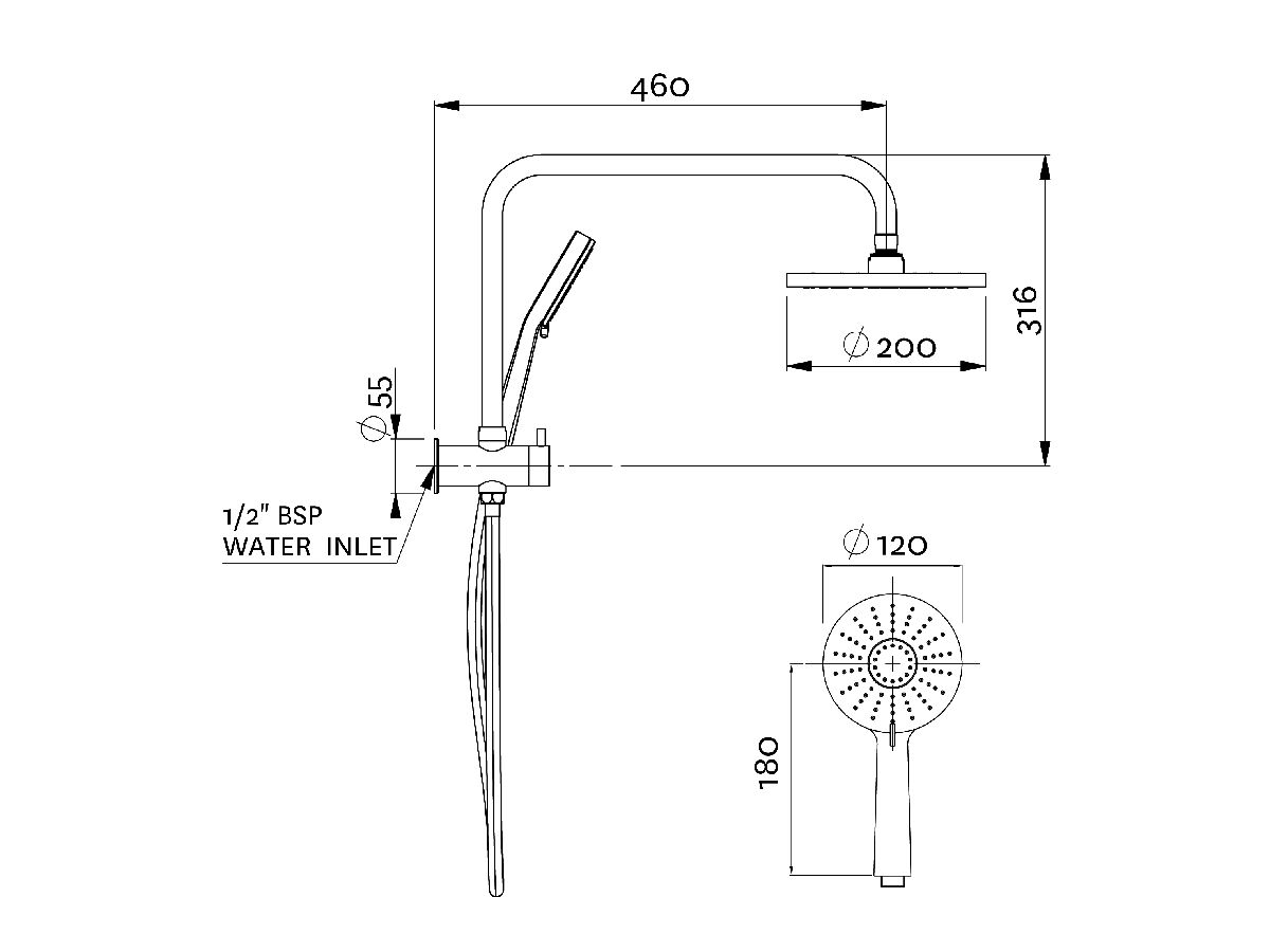 Krome 100 Short Exposure Handshower with Overhead