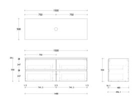 Posh Domaine 1500mm Wall Hung Twin Vanity Unit All-Drawer Single Bowl Cherry Pie Top (No Basin)
