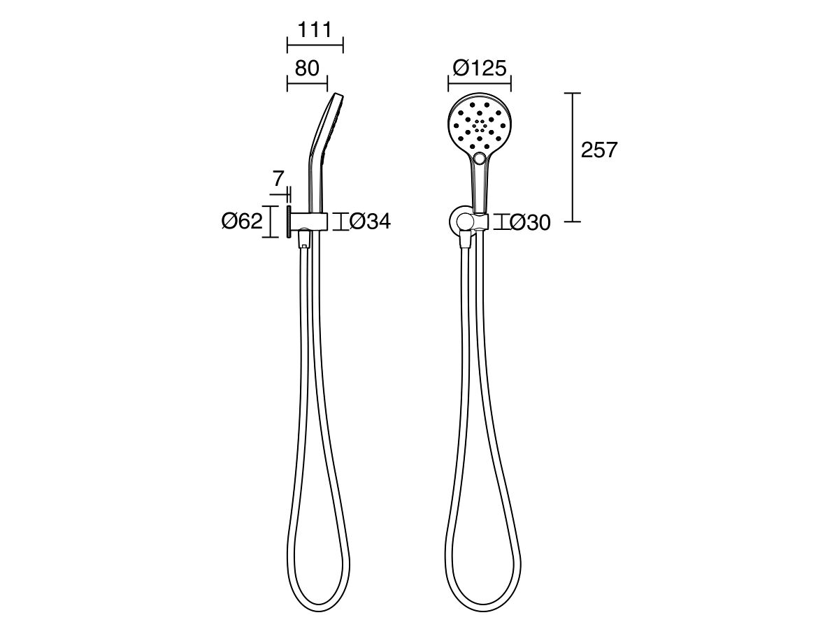 Technical Drawing - Milli Marq Edit Handshower on Bracket (3 Star)