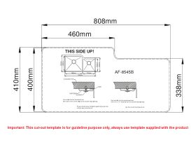 Cut Out Template - AFA Cubeline 1 3/4 Bowl Undermount Sink No Taphole 854mm Stainless Steel