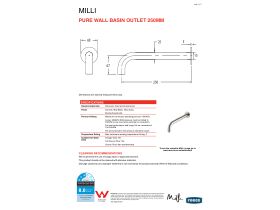 Technical Guide - Milli Pure Wall Basin Outlet 250mm Chrome (3 Star)