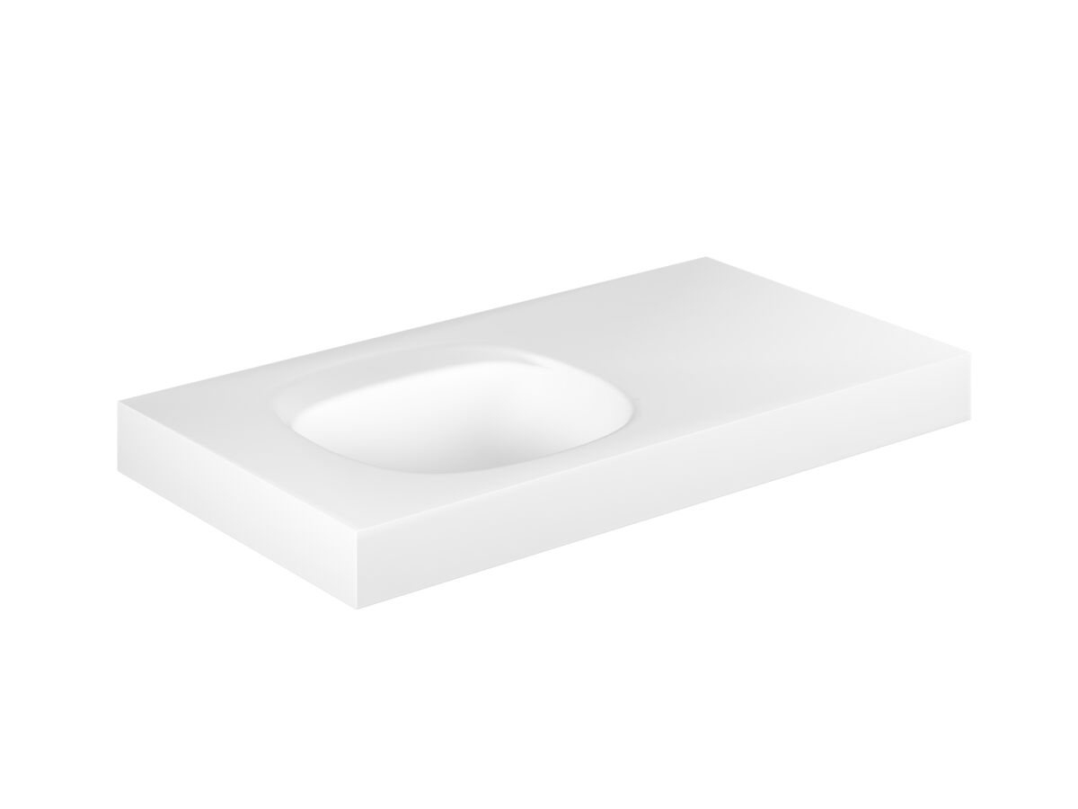 Kado Lussi 900mm Left Hand Bowl Rear Shelf Wall Basin with Overflow Matte White Solid Surface