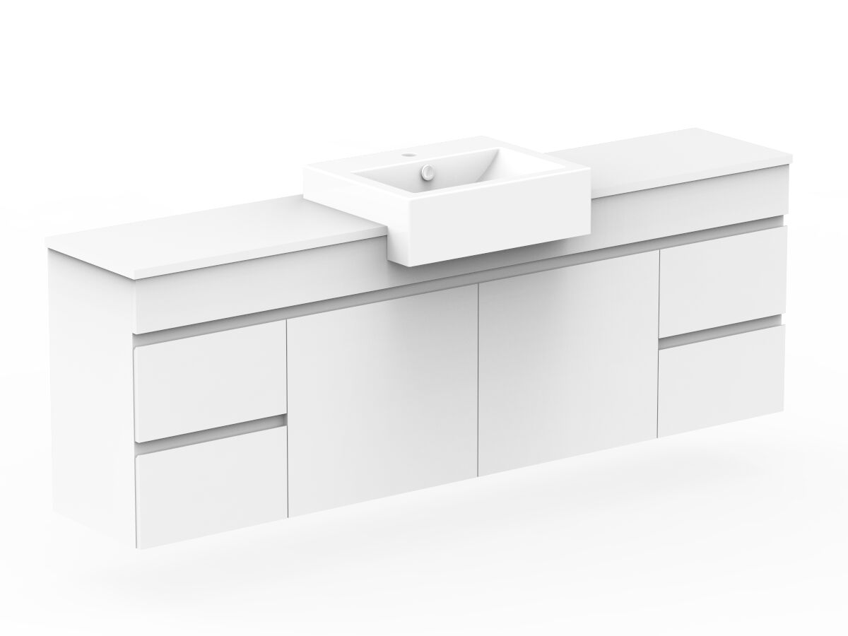 Posh Domaine Plus Semi-Recessed 1800 Single Bowl Wall Hung Vanity Unit Caesarstone Top