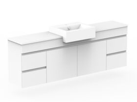 Posh Domaine Plus Semi-Recessed 1800 Single Bowl Wall Hung Vanity Unit Caesarstone Top