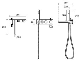 Technical Drawing - Scala Bath Mixer Tap-Diverter System 250mm Outlet Right Hand Operation