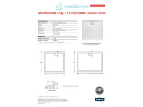 Specification Sheet - Marbletrend Easy Fit Polymarble Shower Base with Rear Outlet White 4-Sided