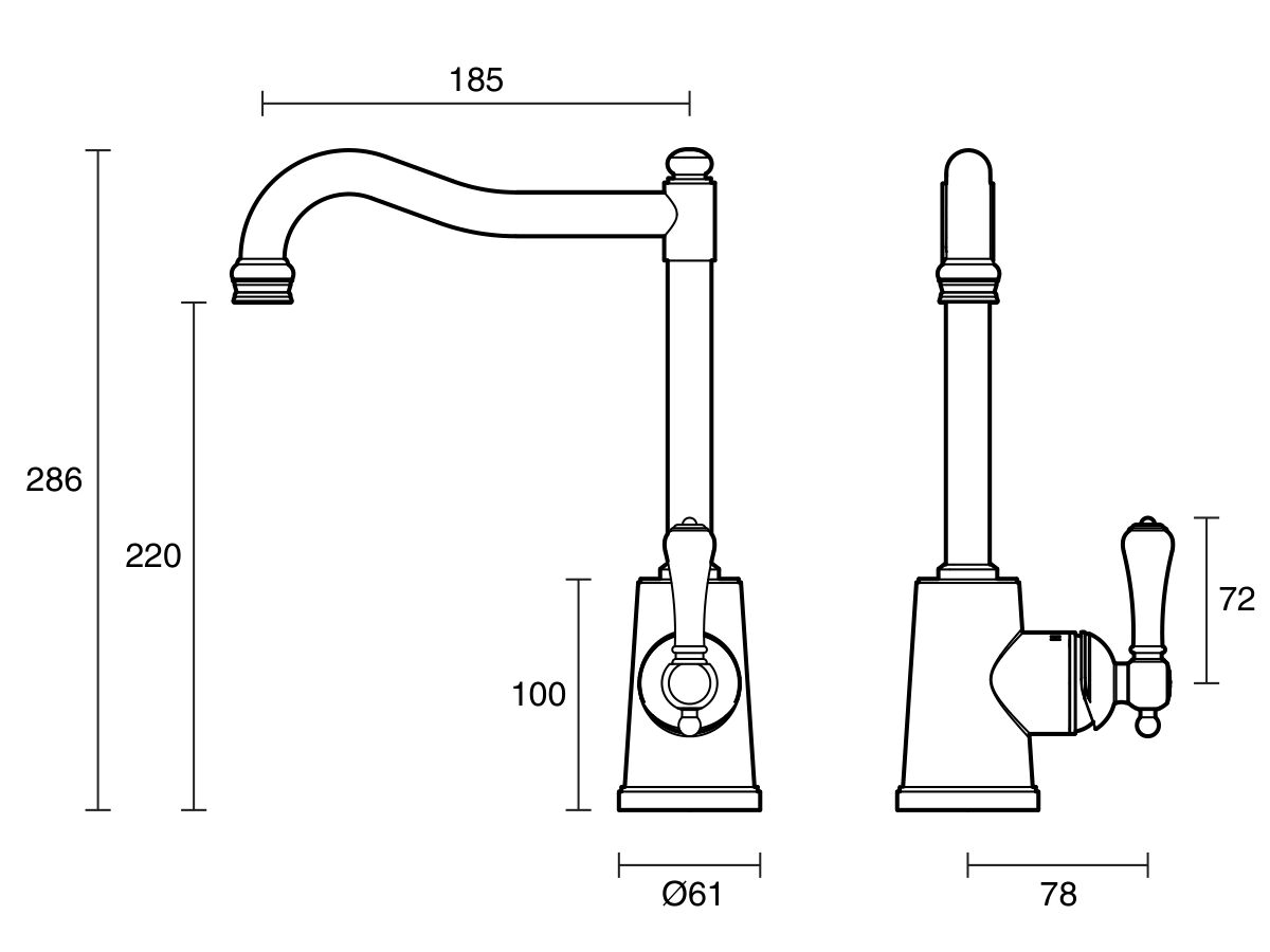 Kado Era English Sink Mixer Large Porcelain Handle Chrome (5 Star) from