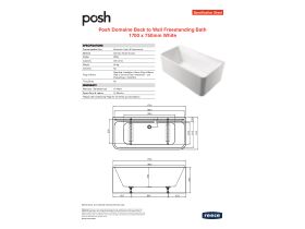Posh Domaine Back to Wall Freestanding Bath 1700 x 750mm White from Reece