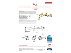 Specification Sheet - Milli Voir Wall Basin Set Lever Handle 220mm with Porcelain Handles Brass Gold (5 Star)