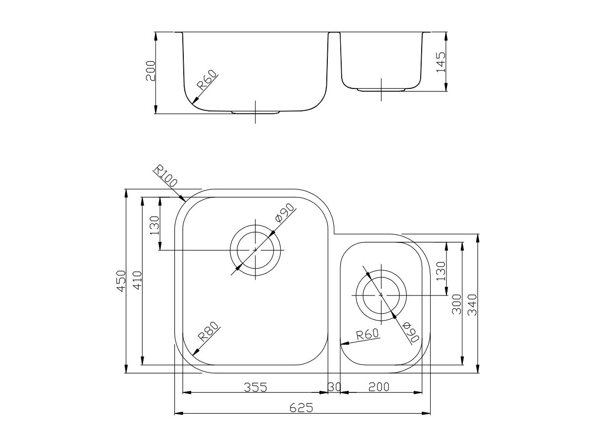 Posh Solus MK3 1 1/3 Bowl Undermount Sink, No Taphole, Stainless Steel