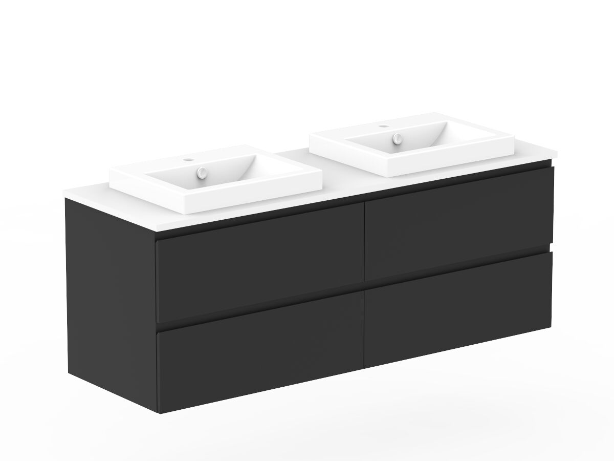 Posh Domaine Plus 1500mm Wall Hung Twin Vanity Unit AllDrawer Double