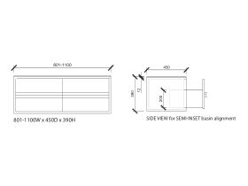 ISSY Z8 Custom Vanity Unit 801-1100mm (W) x 450mm (D) x 390mm (H) 3 Drawer Semi Inset Basin