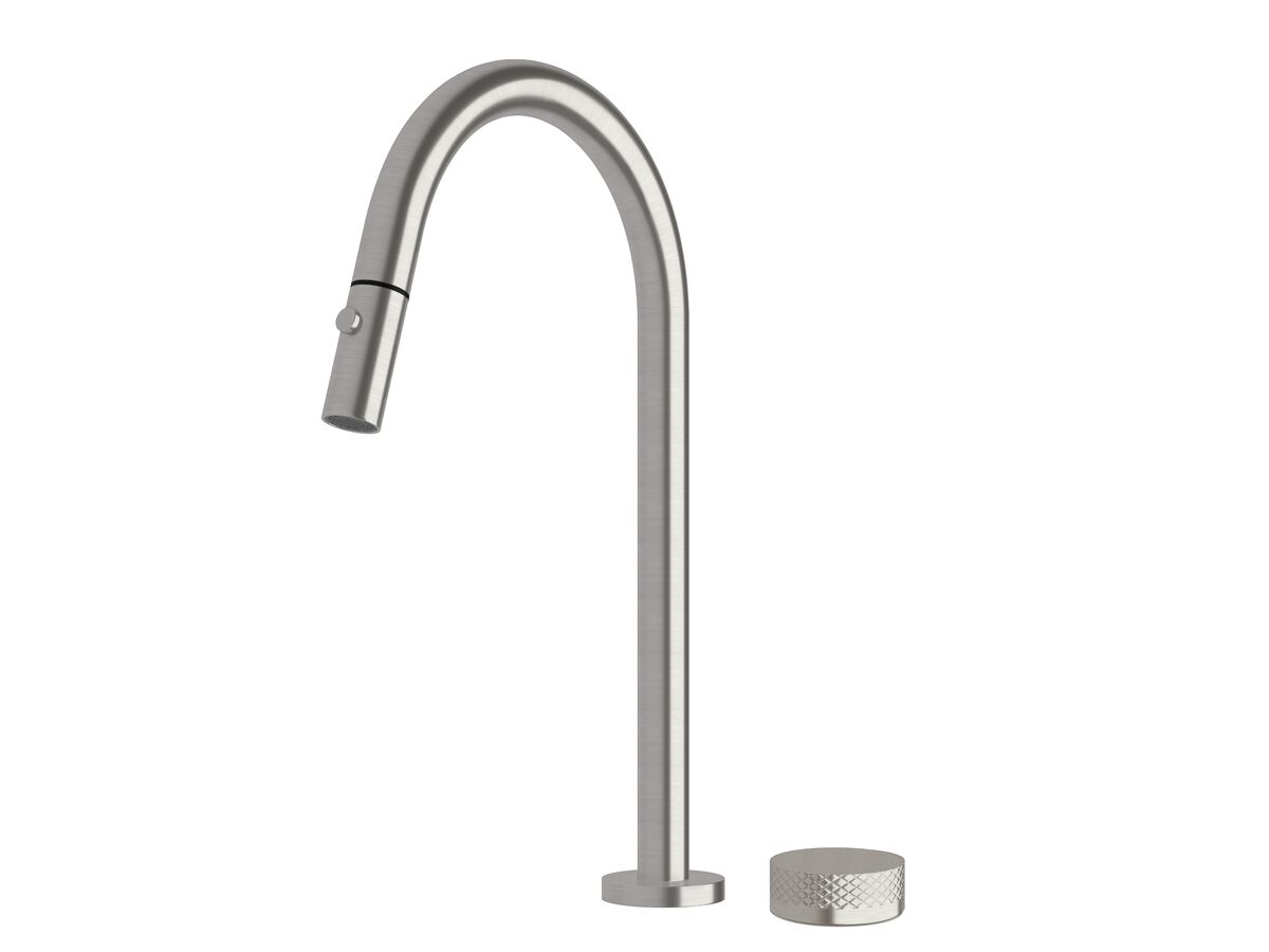 Milli Pure Progressive Sink Mixer Tap Set with Pull Out Spray and Diamond Textured Handle Brushed Nickel (4 Star)