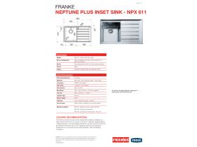 Technical Guide - Franke Neptune Plus NPX611 Single Bowl with Drainer Right Hand Bowl-Left Hand Drain 860mm Stainless Steel