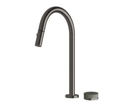 Milli Pure Progressive Sink Mixer Tap Set with Pull Out Spray and Linear Textured Handle Gunmetal (4 Star)