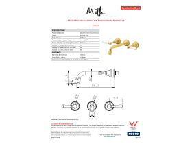 Specification Sheet - Milli Voir Wall Bath Set 220mm Lever Porcelain Handles Brushed Gold