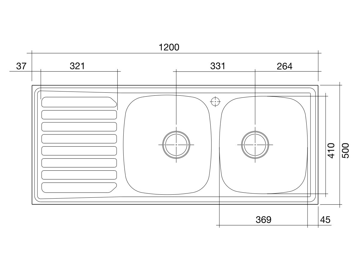 Base MK2 Double Bowl Sink 1200mm 1 Taphole Right Hand Bowl Stainless